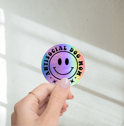 Anti Social Dog Mom Holographic Sticker